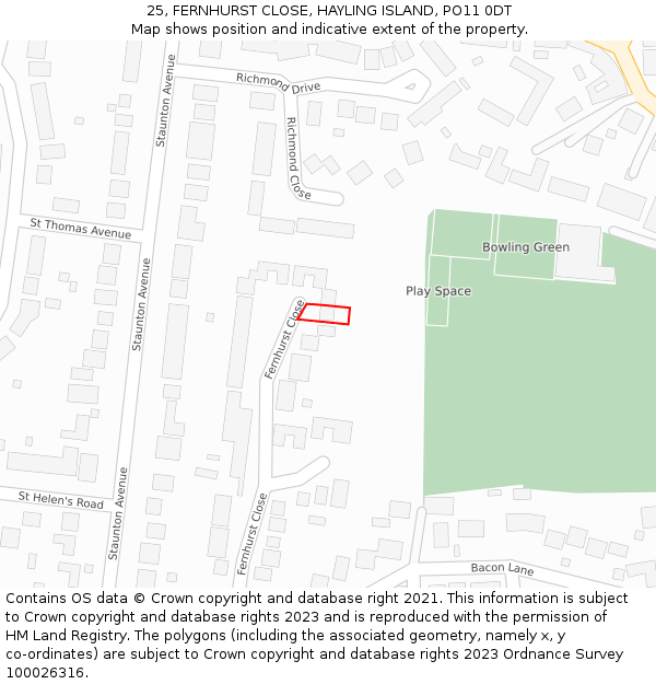 25, FERNHURST CLOSE, HAYLING ISLAND, PO11 0DT: Location map and indicative extent of plot