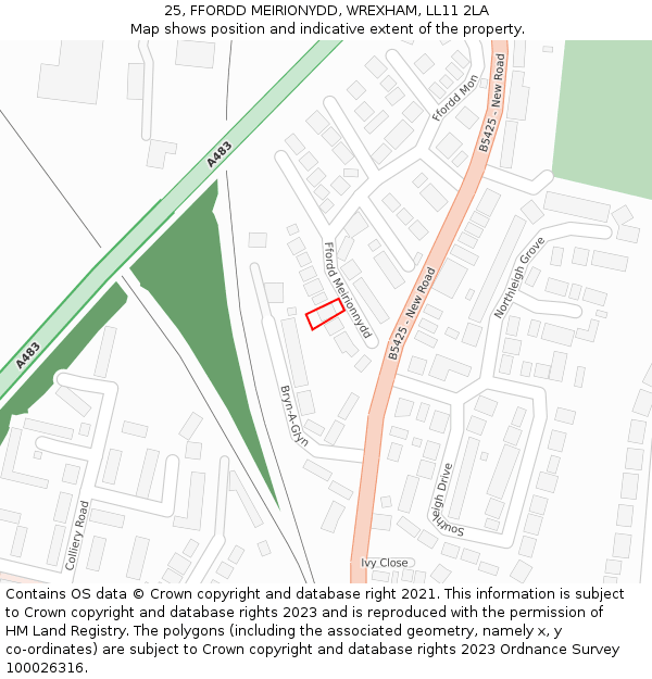 25, FFORDD MEIRIONYDD, WREXHAM, LL11 2LA: Location map and indicative extent of plot