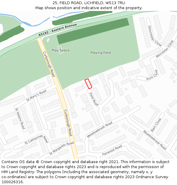 25, FIELD ROAD, LICHFIELD, WS13 7RU: Location map and indicative extent of plot