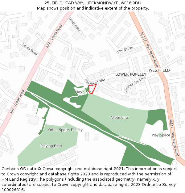 25, FIELDHEAD WAY, HECKMONDWIKE, WF16 9DU: Location map and indicative extent of plot