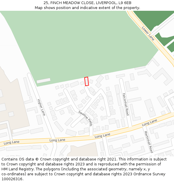 25, FINCH MEADOW CLOSE, LIVERPOOL, L9 6EB: Location map and indicative extent of plot
