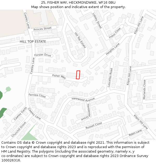 25, FISHER WAY, HECKMONDWIKE, WF16 0BU: Location map and indicative extent of plot