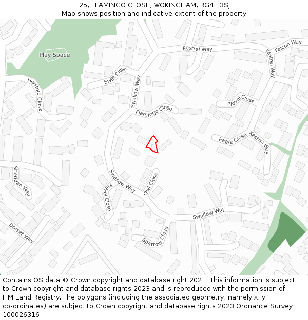 25, FLAMINGO CLOSE, WOKINGHAM, RG41 3SJ: Location map and indicative extent of plot