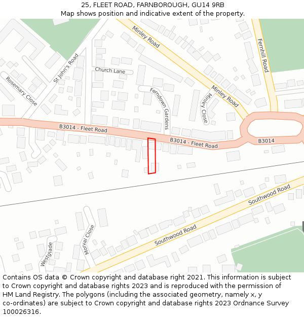 25, FLEET ROAD, FARNBOROUGH, GU14 9RB: Location map and indicative extent of plot