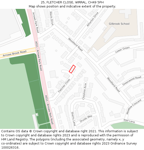 25, FLETCHER CLOSE, WIRRAL, CH49 5PH: Location map and indicative extent of plot