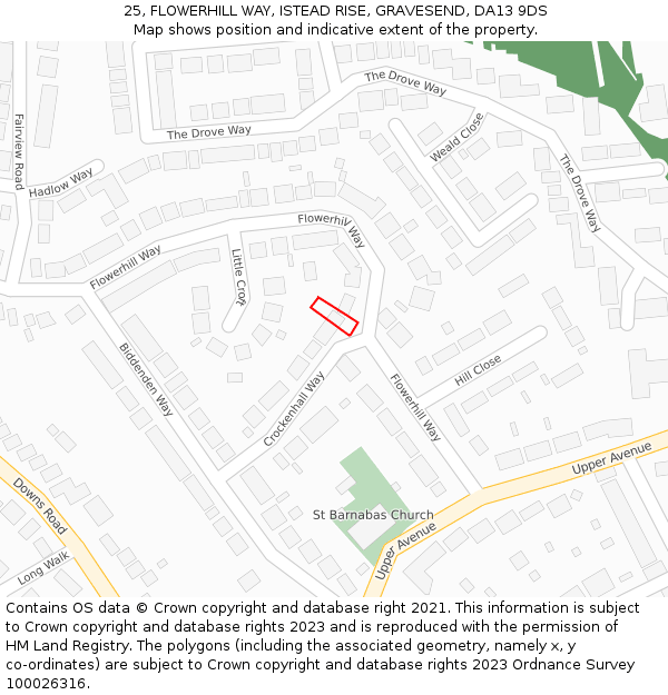 25, FLOWERHILL WAY, ISTEAD RISE, GRAVESEND, DA13 9DS: Location map and indicative extent of plot