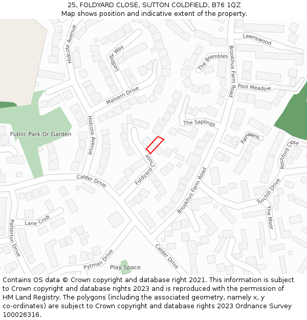 25, FOLDYARD CLOSE, SUTTON COLDFIELD, B76 1QZ: Location map and indicative extent of plot