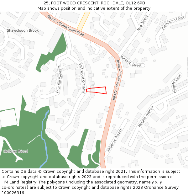 25, FOOT WOOD CRESCENT, ROCHDALE, OL12 6PB: Location map and indicative extent of plot