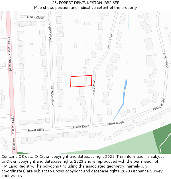 25, FOREST DRIVE, KESTON, BR2 6EE: Location map and indicative extent of plot