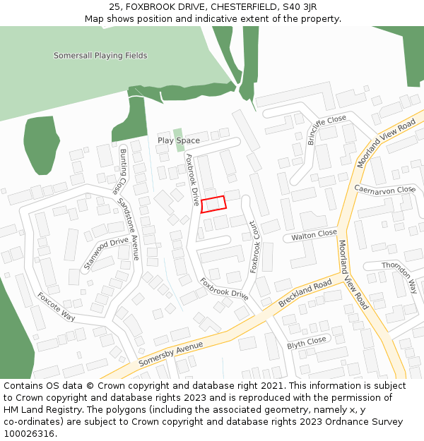 25, FOXBROOK DRIVE, CHESTERFIELD, S40 3JR: Location map and indicative extent of plot