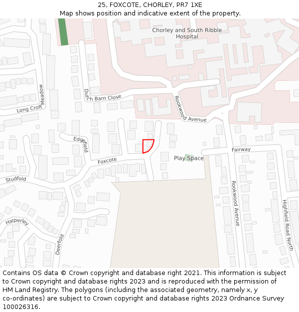 25, FOXCOTE, CHORLEY, PR7 1XE: Location map and indicative extent of plot