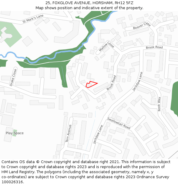 25, FOXGLOVE AVENUE, HORSHAM, RH12 5FZ: Location map and indicative extent of plot