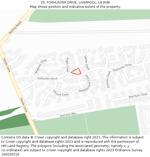 25, FOXHUNTER DRIVE, LIVERPOOL, L9 0NB: Location map and indicative extent of plot