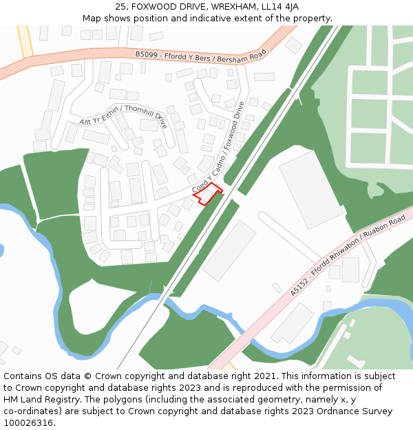 25, FOXWOOD DRIVE, WREXHAM, LL14 4JA: Location map and indicative extent of plot