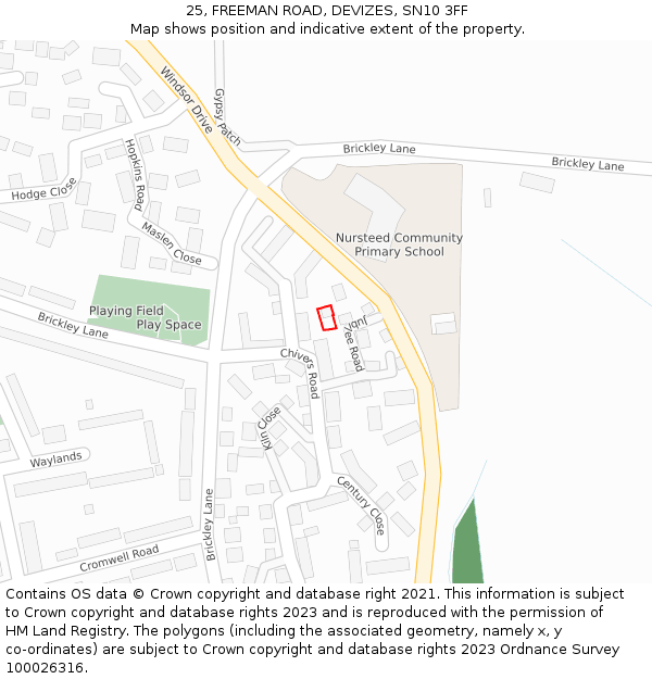 25, FREEMAN ROAD, DEVIZES, SN10 3FF: Location map and indicative extent of plot