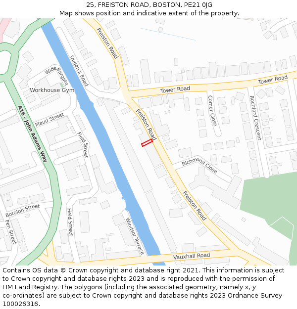 25, FREISTON ROAD, BOSTON, PE21 0JG: Location map and indicative extent of plot