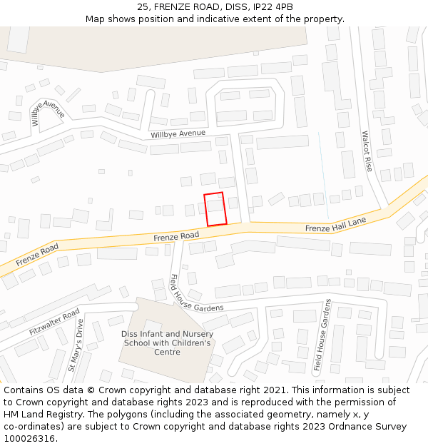 25, FRENZE ROAD, DISS, IP22 4PB: Location map and indicative extent of plot