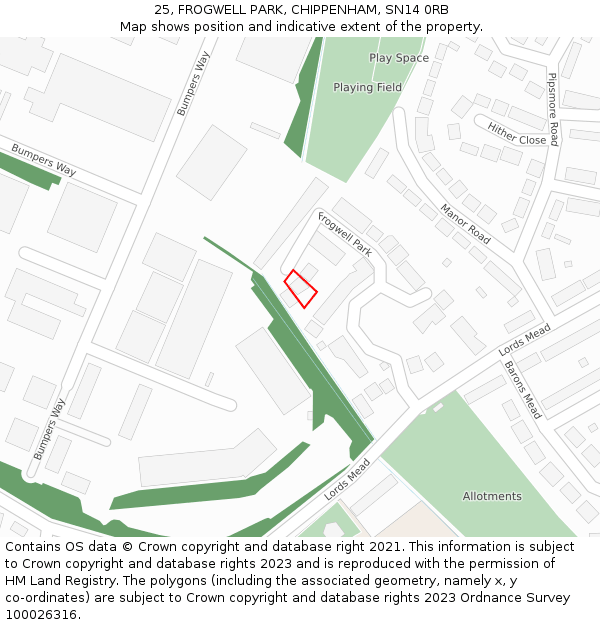 25, FROGWELL PARK, CHIPPENHAM, SN14 0RB: Location map and indicative extent of plot