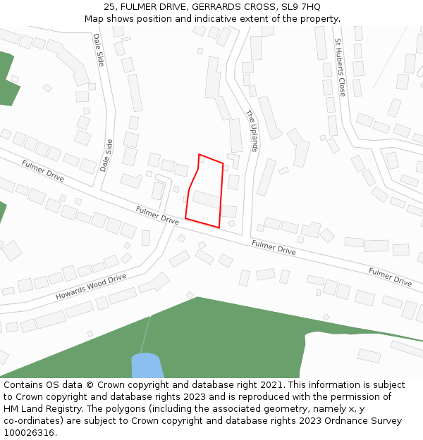 25, FULMER DRIVE, GERRARDS CROSS, SL9 7HQ: Location map and indicative extent of plot