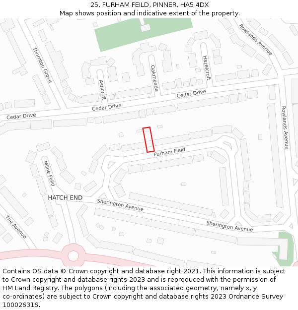 25, FURHAM FEILD, PINNER, HA5 4DX: Location map and indicative extent of plot