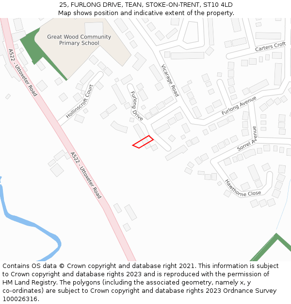 25, FURLONG DRIVE, TEAN, STOKE-ON-TRENT, ST10 4LD: Location map and indicative extent of plot