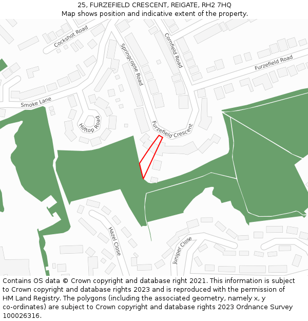 25, FURZEFIELD CRESCENT, REIGATE, RH2 7HQ: Location map and indicative extent of plot
