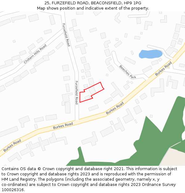 25, FURZEFIELD ROAD, BEACONSFIELD, HP9 1PG: Location map and indicative extent of plot