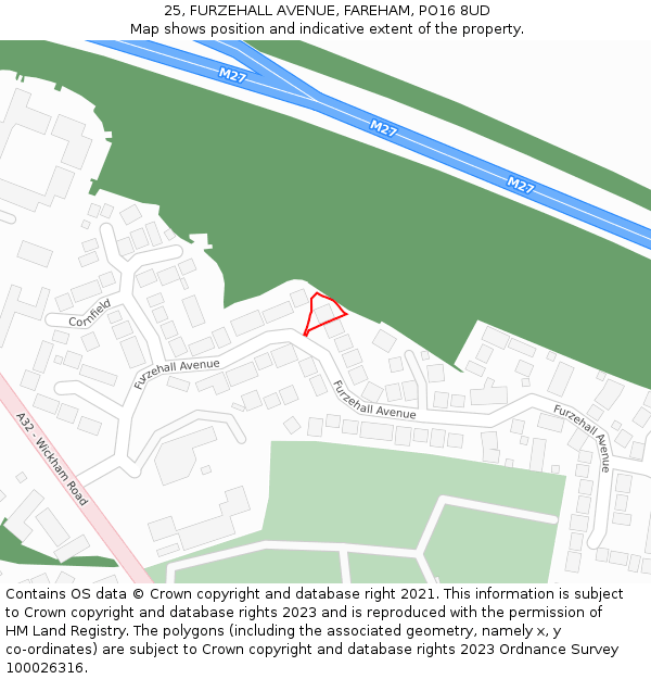 25, FURZEHALL AVENUE, FAREHAM, PO16 8UD: Location map and indicative extent of plot
