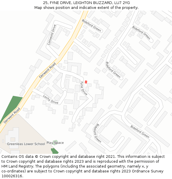 25, FYNE DRIVE, LEIGHTON BUZZARD, LU7 2YG: Location map and indicative extent of plot