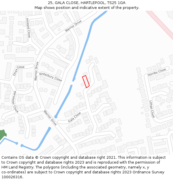 25, GALA CLOSE, HARTLEPOOL, TS25 1GA: Location map and indicative extent of plot