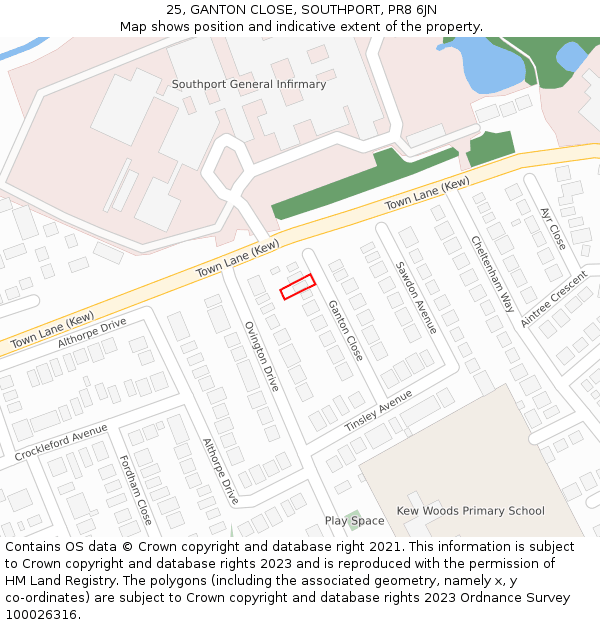 25, GANTON CLOSE, SOUTHPORT, PR8 6JN: Location map and indicative extent of plot