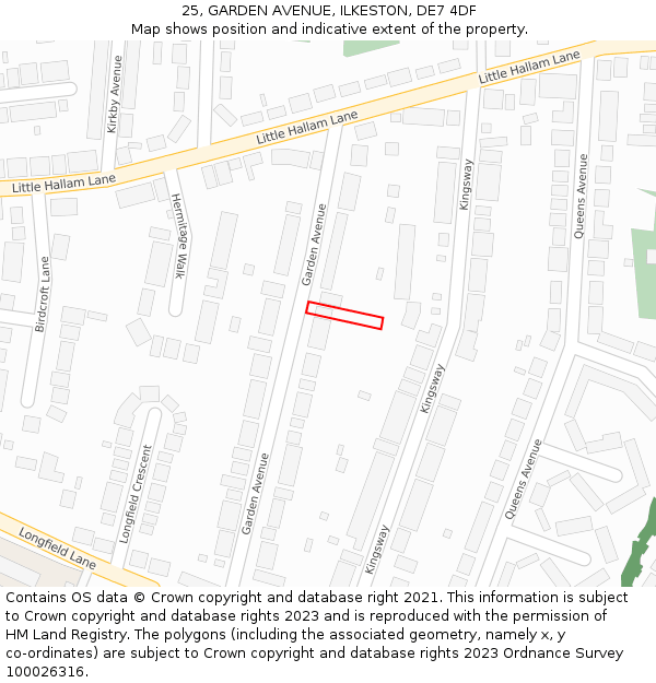 25, GARDEN AVENUE, ILKESTON, DE7 4DF: Location map and indicative extent of plot