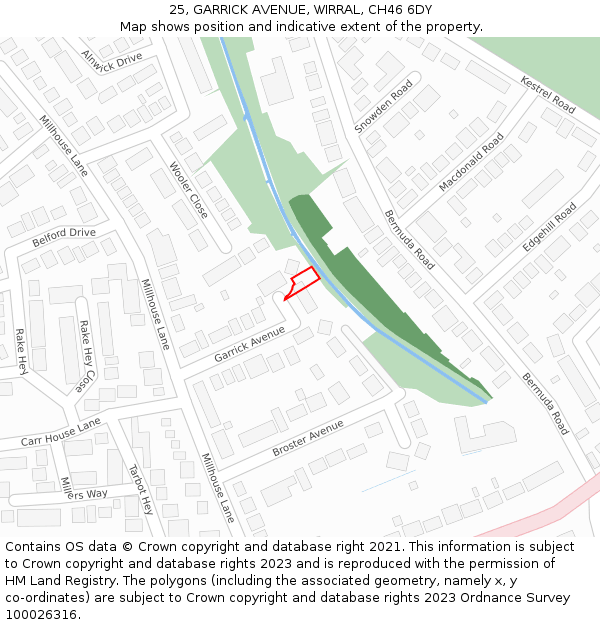 25, GARRICK AVENUE, WIRRAL, CH46 6DY: Location map and indicative extent of plot