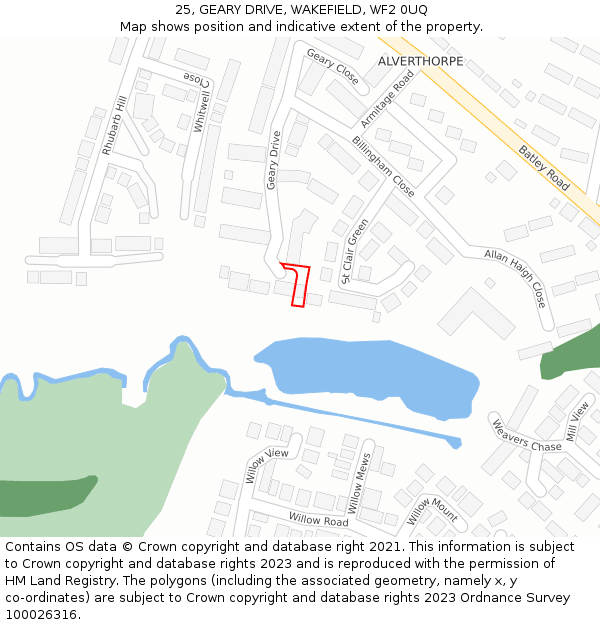 25, GEARY DRIVE, WAKEFIELD, WF2 0UQ: Location map and indicative extent of plot