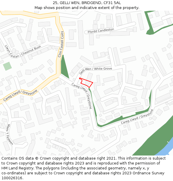 25, GELLI WEN, BRIDGEND, CF31 5AL: Location map and indicative extent of plot