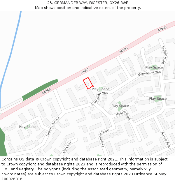 25, GERMANDER WAY, BICESTER, OX26 3WB: Location map and indicative extent of plot