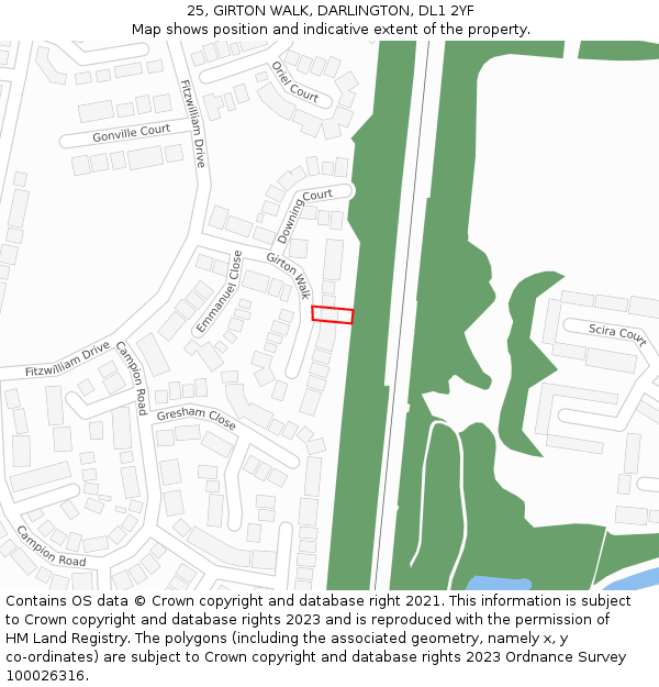 25, GIRTON WALK, DARLINGTON, DL1 2YF: Location map and indicative extent of plot