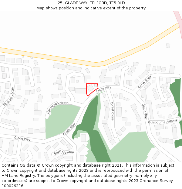 25, GLADE WAY, TELFORD, TF5 0LD: Location map and indicative extent of plot