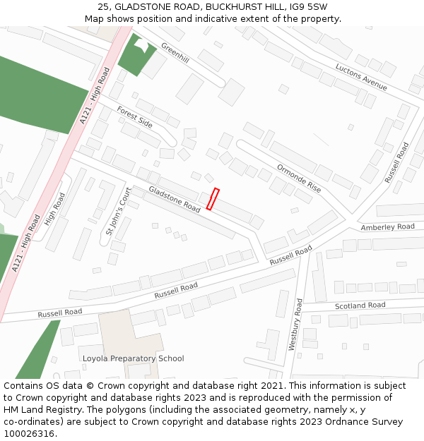 25, GLADSTONE ROAD, BUCKHURST HILL, IG9 5SW: Location map and indicative extent of plot