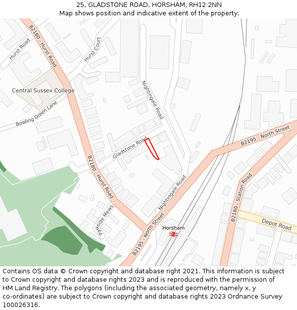 25, GLADSTONE ROAD, HORSHAM, RH12 2NN: Location map and indicative extent of plot