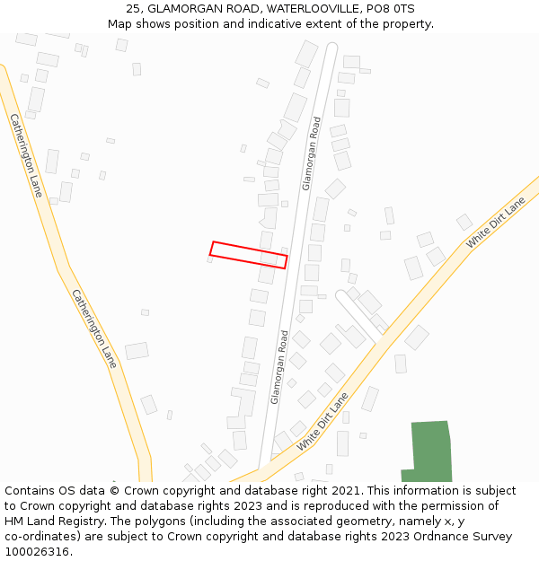 25, GLAMORGAN ROAD, WATERLOOVILLE, PO8 0TS: Location map and indicative extent of plot