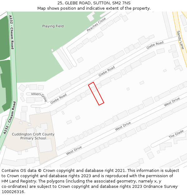 25, GLEBE ROAD, SUTTON, SM2 7NS: Location map and indicative extent of plot