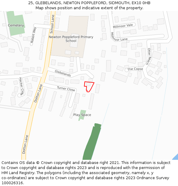 25, GLEBELANDS, NEWTON POPPLEFORD, SIDMOUTH, EX10 0HB: Location map and indicative extent of plot