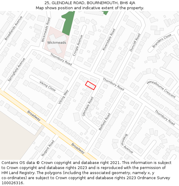 25, GLENDALE ROAD, BOURNEMOUTH, BH6 4JA: Location map and indicative extent of plot