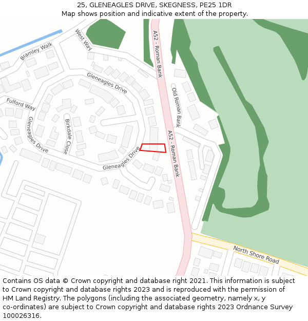 25, GLENEAGLES DRIVE, SKEGNESS, PE25 1DR: Location map and indicative extent of plot