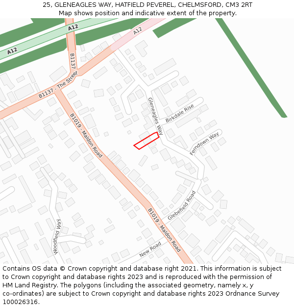 25, GLENEAGLES WAY, HATFIELD PEVEREL, CHELMSFORD, CM3 2RT: Location map and indicative extent of plot