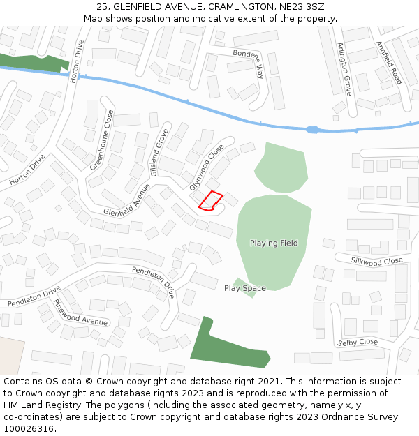 25, GLENFIELD AVENUE, CRAMLINGTON, NE23 3SZ: Location map and indicative extent of plot