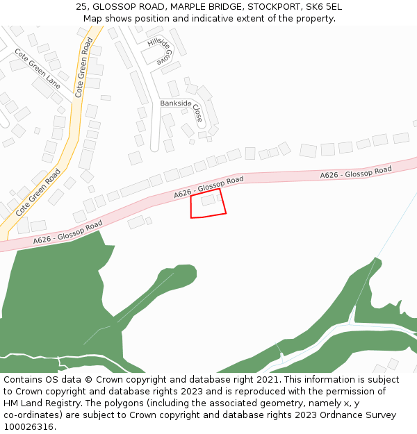 25, GLOSSOP ROAD, MARPLE BRIDGE, STOCKPORT, SK6 5EL: Location map and indicative extent of plot
