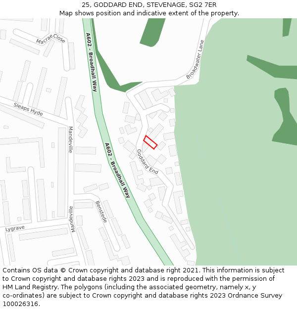 25, GODDARD END, STEVENAGE, SG2 7ER: Location map and indicative extent of plot