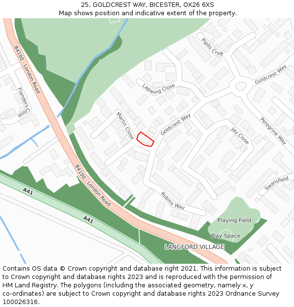 25, GOLDCREST WAY, BICESTER, OX26 6XS: Location map and indicative extent of plot